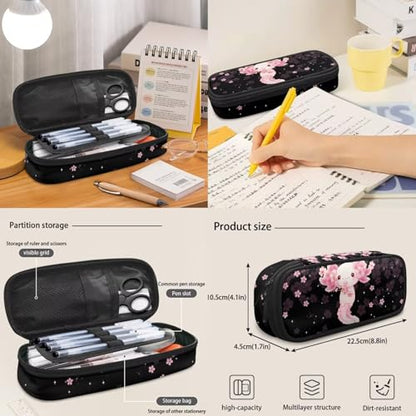 17 Inch Kid's 4PCS Backpack Set, Back to School Essentials | Insulated lunch box, water bottle pouch, pencil case, lightweight, padded shoulder straps, for elementary, middle school - color: Pink Axolotl-3