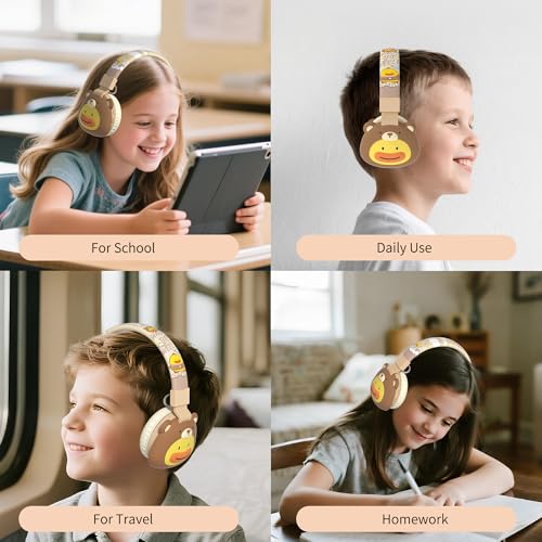 Icarer Kids Bluetooth Headphones with 85dB Volume Limiter, Bluetooth 5.4 & 20H Playtime, Ultra-Soft Foldable Over-Ear Headset with Mic, FM/TF/Wired Mode, Cute Animal Design for School Travel (Brown) - color: Brown
