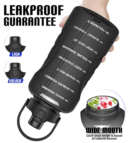 HydroPal 1 Gallon Water Bottles with Straw, 128 oz Water Bottle BPA Free Innovative 2-IN-1 Lid Gym Bottle with Times to Drink Motivational, Large for Sports Fitness Camping Water Jug （13.8X5.5 inch） - color: Obsidian Black
