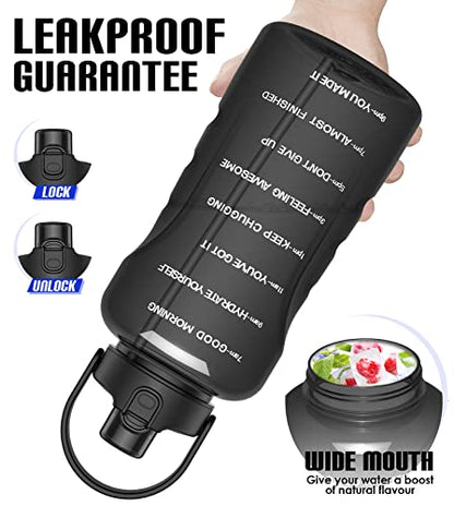 HydroPal 1 Gallon Water Bottles with Straw, 128 oz Water Bottle BPA Free Innovative 2-IN-1 Lid Gym Bottle with Times to Drink Motivational, Large for Sports Fitness Camping Water Jug （13.8X5.5 inch） - color: Obsidian Black