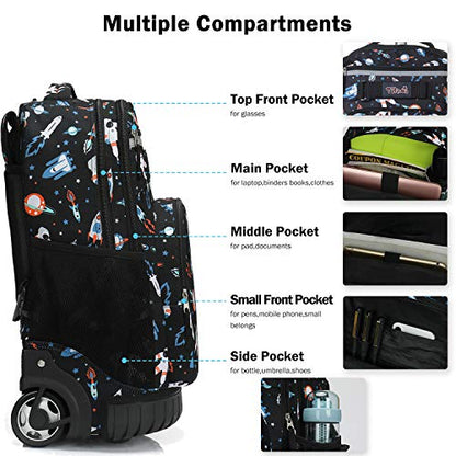 Tilami Rolling Backpack 19 inch with Lunch Bag Wheeled Laptop Backpack, Astronaut - color: Astronaut