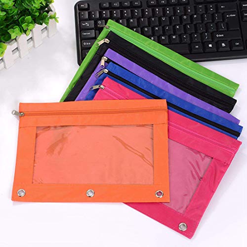Zippered Binder Pen Pencil Pouch | 3 Rings with Clear Window for School Classroom Organizers 8 Pcs (blue) - color: Blue