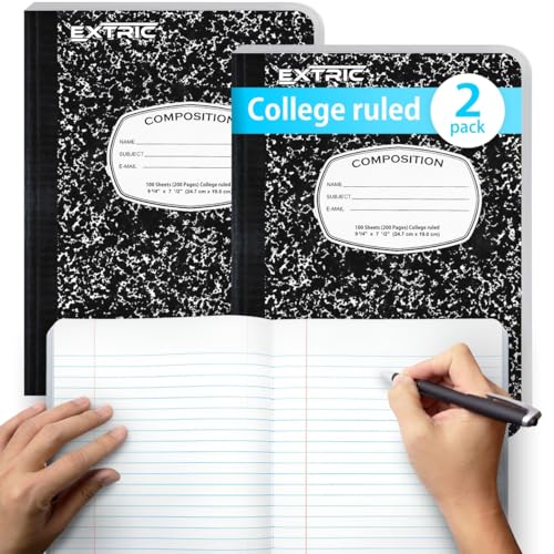 EXTRIC Composition Notebook College Ruled 2 PK Bulk 200 Pages for School - size: 2 Pack, style: College Ruled