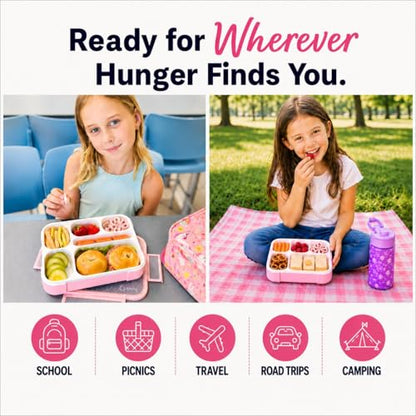 kinsho Glitter Bento Box Lunch Box for Kids Girls, Cute School Snack Meal Prep Container for Lunches, Pink - color: Pink Glitter