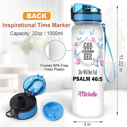 Hyturtle Personalized Christian Water Bottle - 32oz Motivational Water Bottle with Leak-Proof Lid Time Marker - Custom Name Gift for Butterfly Butterfly Lovers Women Girls On Birthday Christmas - color: God