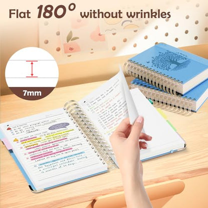 QIYVLOS Hardcover Spiral Notebook, B5 Journal with Removable Dividers Tabs, 5 Subject Notebook College Ruled, 320 Pages 8"x10" Leather Notebooks for Work School Study, Lined Journal for Women, Blue - color: B5/Blue