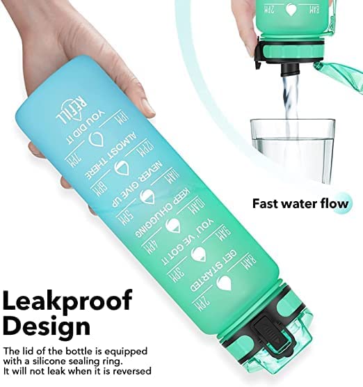 ATERO Unbreakable Silicone Water Bottle with Motivational Time Marker, Leakproof Durable BPA-Free Non-Toxic for Office, Home and Kitchen Outdoor Fitness and Gym(850ML, Multicolour, set of 1)