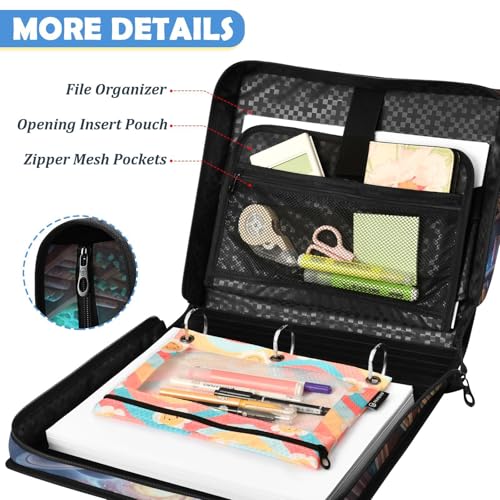 Fantasy Library 2inch 3 Ring Zipper Binder Multi-Pocket Storage Holds 14 Inch Laptop for Students and Office Use - color: Fantasy Library