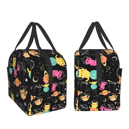 Imiss Space Galaxy Lunch Bag for Kids, Cats Cute Reusable Cooler Insulated Lunch Box Tote Bag for Work Picnic School Travel - color: space cat
