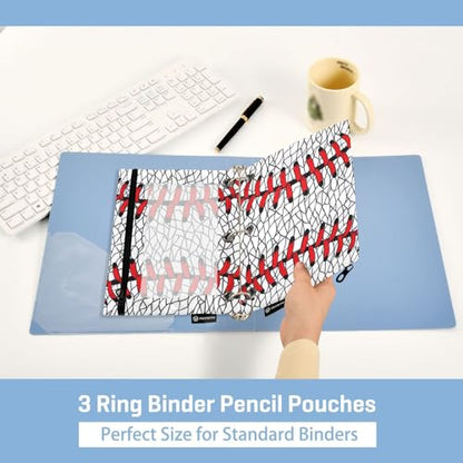 Baseball White Pencil Pouch for 3 Ring Binder 2 Pack Binder Pencil Pouches Zippered Clear Pencil Case Cosmetic Bag for Office School College Supplies - color: Baseball White