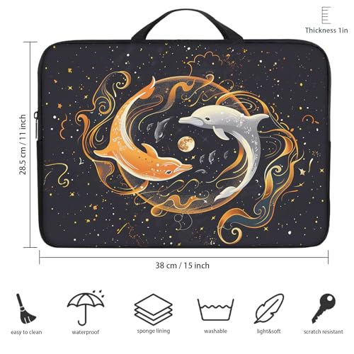 Laptop Sleeve Bag with Handle Computer Protective Soft Cover Case for 14 Inch 13 Inch Laptop,Dolphin Yin Yang - color: Dolphin Yin Yang