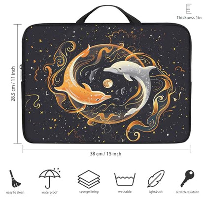 Laptop Sleeve Bag with Handle Computer Protective Soft Cover Case for 14 Inch 13 Inch Laptop,Dolphin Yin Yang - color: Dolphin Yin Yang