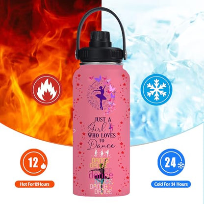 Dancer Water Bottle for Girls Women - 32oz Dance Ballet Stainless Steel Water Bottle - Cute Dancer Insulated Cup - Pink Ballerina Tumbler for Sports, Travel - color: Dancer