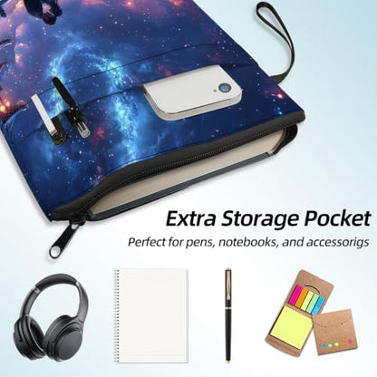 Padded Book Sleeve with Zipper & Front Pocket, Fabric Book Cover | Romantic Couple Starry Sky11.4"x8.7" Washable Canvas Pouch for Hardcovers, Tablets & Reading Accessories - color: Romantic Couple Starry Sky
