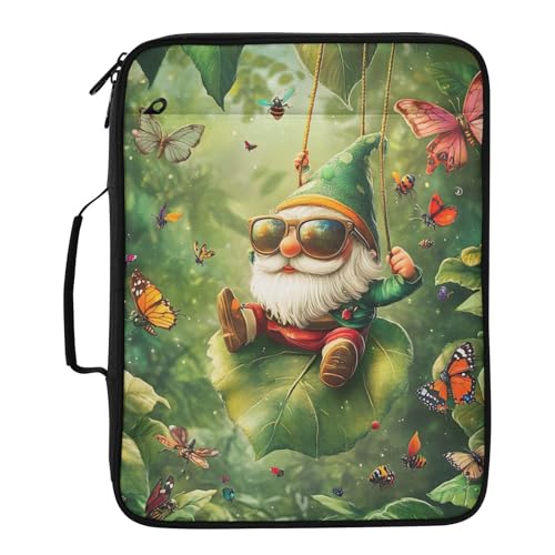 3-Hole Ring Binder Organizer Portfolio with 7-Slot Smart Filing Sleeve Jungle Gnome Green Expandable Filing Folder with Zippered Pencil Pouch