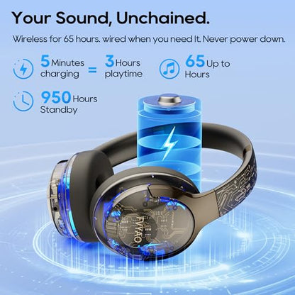 Bluetooth Headphones Over Ear with RGB Light, Foldable Lightweight Wireless Over Ear Headphone Bluetooth 6.0, 65H Playtime, Comfortable Breathable Safe for Working Gaming Travel (Black) - color: Black