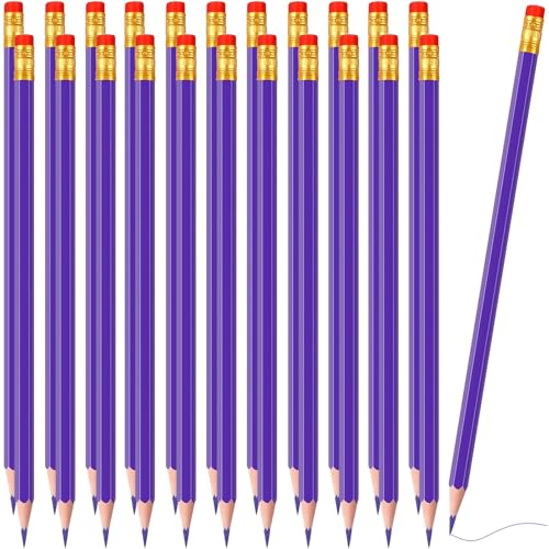 Zhanmai 24 Pieces Purple Pencils with Eraser Pre Sharpened Wooden Erasable HB Checking Pencils with Erasable Tops for Writing Drawing Checking Coloring Tests Grading Map Coloring Editing Office Favors - color: Purple