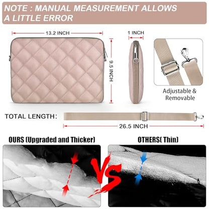 Puffy Quilted Laptop Sleeve with a Removable Shoulder Strap Compatible with MacBook Air 13 inch M2 A2681 M1 A2337 A2179 A1932 2023-2018/Pro 13 M2 M1 A2338 A2251 A2289 A2159 A1989 A1706 A1708 - color: Sleeve - Khaki, size: 13 inch
