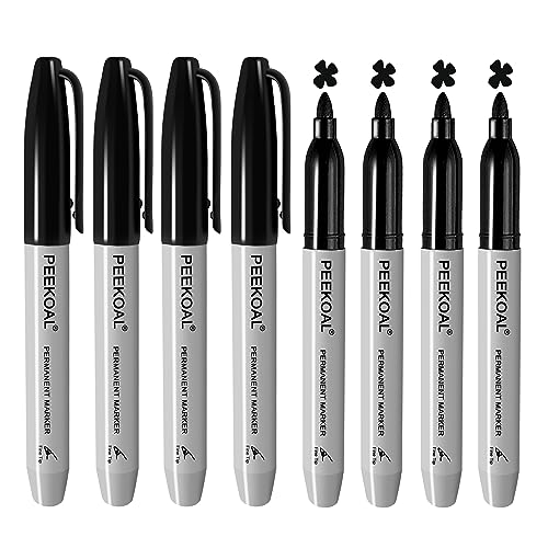 Black Permanent Markers, 8 Pack Fine Tip, Quick Dry Marking Pens | Resists Fading, Smooth Flow, Leak-Proof Cap, for Office School Supplies - color: Black