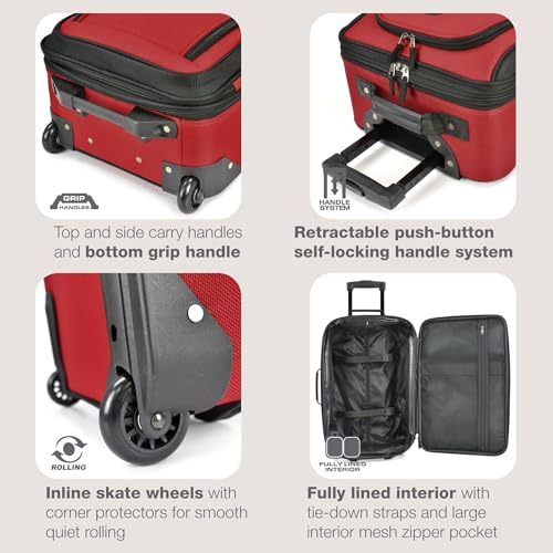 U.S. Traveler Rio Lightweight Softside Rolling Carry-on Suitcase, 2-Wheel Single, Red - color: Red, size: 21"