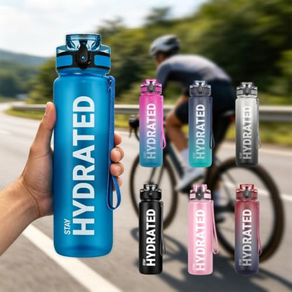 32oz Water Bottle with Time Marker, Leakproof & Motivational Gradient Design, BPA Free, Wide Mouth with Easy Clean Brush for Gym, Travel, Home & Office (Blue) - color: Blue