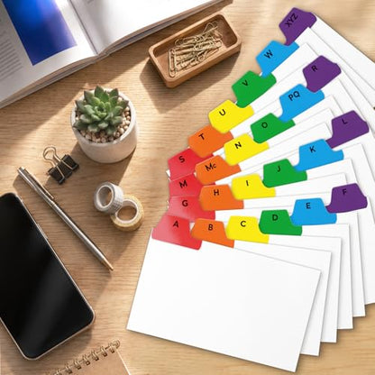 Chell 3"x5" Index Card Dividers, A-Z Tabbed, with Blank Stickers, 1 Set | Bright Colors, Heavyweight, Made of 110 lb. Cover Weight Paper, Alphabetical, Blank Stickers - size: 3"x5"