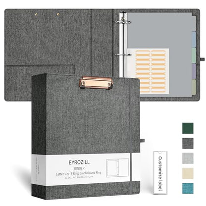 EYROZILL 3 Ring Binder 2 Inch, Binder for Letter Size (11" x 8.5") with 5 Tab Dividers, File Folder Labels and Low Profile Clipboards, Darkgrey - color: Dark Grey, size: ‎Letter Size - 2 Inch