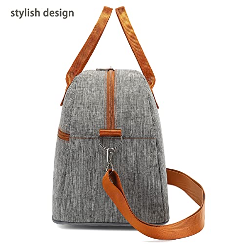 FlowFly Insulated Lunch Bag With Shoulder Strap for Women, Men, and Kids, Large and Reusable, Handle, Freezable Work and School Travel Tote and Meal Prep Organizer,Grey - color: Gray