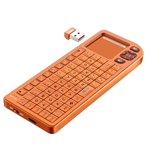 Mini Bluetooth Keyboard with Touchpad – Sturdy Aluminum Frame, Rechargeable & Portable – Seamless Connectivity for iPad, Mac, PC, Smart Home, Fire Stick, Raspberry Pi, Steam Deck, and More (Orange) - color: orange
