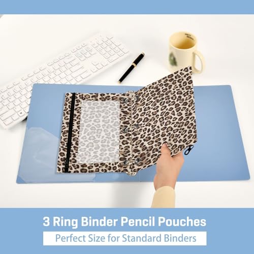 Kcldeci Pencil Pouch for 3 Ring Binder, Leopard Print 2 Pack Binder Pencil Pouch with Clear Window Pencil Bags with Zipper Pencil Case for Binder - color: A05