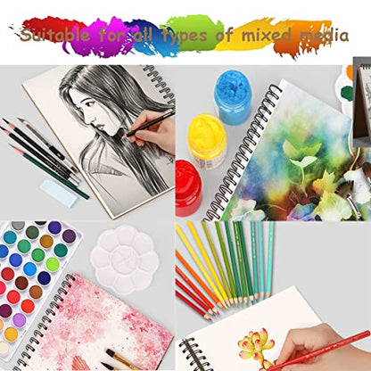 Sketch Book Pad, Drawing Paper 9" x 12" Spiral Bound (98lb/160gsm), 90 Sheets, Pack of 3, Durable Acid Free Sketchbook for Painting (3 Pack- 9"X12") - color: 3 Pack- 9"X12"