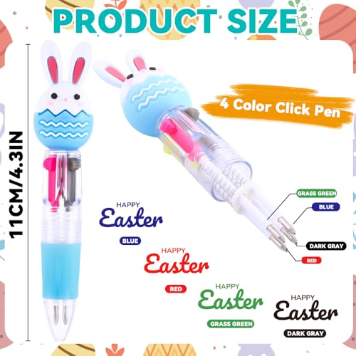 Vellibring 24PCS Easter Fun Pens 0.7mm Cute Bunny Egg Multicolor Ballpoint Pens Retractable 4 Colors in 1 for Easter Party Favors Basket Stuffers School Supplies Students Rewards - style: Easter-24pcs