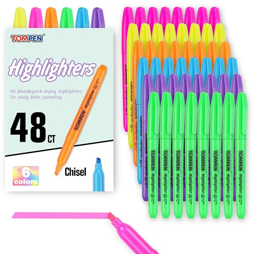Highlighters Bulk 48 Pack–6 Assorted Colors No Bleed Chisel Tip High Lighter Markers Set for School,Office,Bible Study, Journaling–Smear-Free,Quick Dry Fluorescent Pens for Teachers - color: 6 Assorted Colors-48 Pack