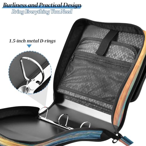 3 Ring Zipper Binder Ocean Wave Sunset Beach Binders Bag with Shoulder Strap 500 Sheets Paper Organizer Trapper Keeper Documents Storage File Folder for School Office - color: A494
