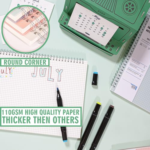 OWSC 3 Pack Graph Spiral Notebook, Hardcover Notebooks for Work A4 Graph | 5.9 x 8.3 IN Notebooks College Ruled for Note Taking, School and Journal with 80 Sheets/160 Pages 110 GSM Thick Papers - size: Graph-A4-3 Pcs