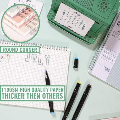 OWSC 3 Pack Graph Spiral Notebook, Hardcover Notebooks for Work A4 Graph | 5.9 x 8.3 IN Notebooks College Ruled for Note Taking, School and Journal with 80 Sheets/160 Pages 110 GSM Thick Papers - size: Graph-A4-3 Pcs