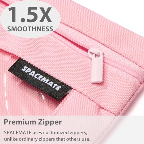 SPACEMATE Binder Pencil Pouch Case Box Bag for 3 Ring Binder School Supplies Girls Boys Kids, Clear Preppy Stuff Large Aesthetic Pen Organizer, Back to College Stationary, 1 Pack, Light Pink - color: Light Pink