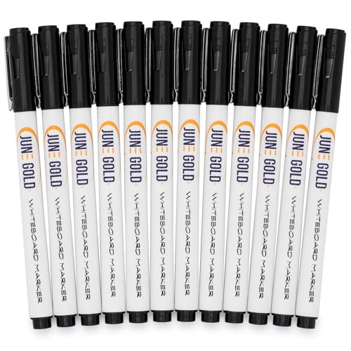 June Gold 32 Black Dry Erase Whiteboard Markers, Fine/Bullet Tip, Slim | Low Odor & Vivid Lines