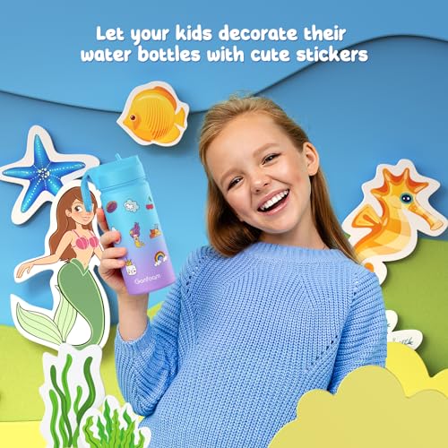 Gonfoam 16oz Kids Water Bottle, Stainless Steel Insulated Cup | DIY Stickers, BPA-free, Leak-proof, Sturdy, Keeps Cold 24h, Easy to Carry, Easy to Clean, Back to School, Gifts - color: Blue and Purple