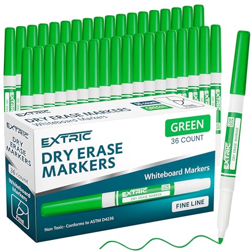EXTRIC Green Dry Erase Markers Fine Tip 36 PK Whiteboard Markers | Use: School, Classrooms, Offices, Color: Vivid Green Ink, Tip Style: Fine Tip, Feature: Low-Odor and Non-Toxic - color: Green, size: 1 Count (Pack of 36)