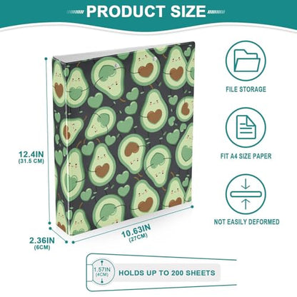 Happy Green Avocado Binder 3 Ring 1.5 Inch Binder with Clipboard&Pockets, Hardcover Binders Heavy Duty Large File Folder for Office School Supplies - Holds 200 Sheets - color: Happy Green Avocado, size: 1 Pack-12.4x10.63in