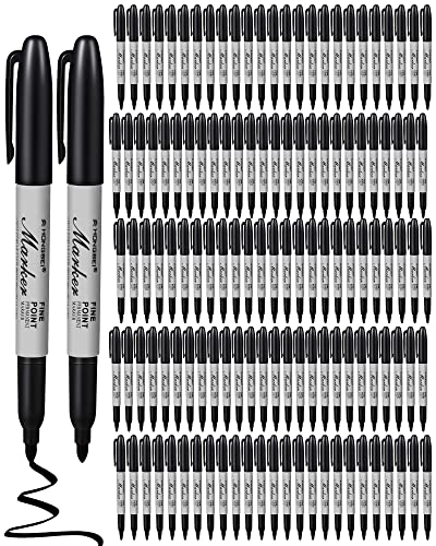 Thenshop 100 Pack Black Permanent Markers Bulk - Fine Point Permanent Marker Quick Drying Waterproof Pens for Doodling Writing Marking Classroom Work on Wood Metal Stone Glass, Office School Supplies