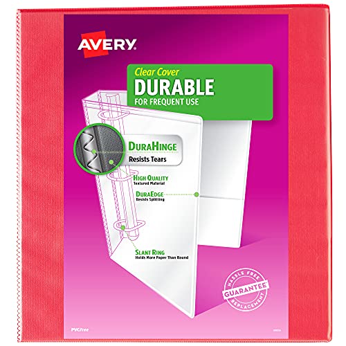 Avery Durable View 3 Ring Binder, 2 Inch Slant Rings, 1 Coral Binder (17817) - color: Coral, size: 2"