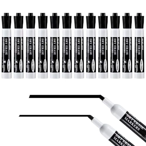 SUQJOY Dry Erase Markers, Chisel Tip Whiteboard Marker, Low Odor Thick Dry Markers, 12 Bulk Black Color Markers for office. - color: 12 Count Black Colors