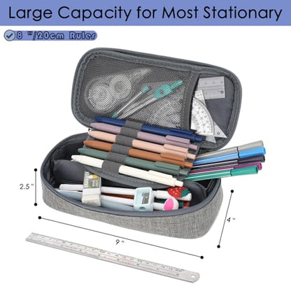 FlowFly Large Capacity Pencil Case for Kids, Boys & Girls – Zippered Multi-Functional Pen Pouch, Soft & Portable Pencil Bag for School, Teens, Students, Grey - color: Grey