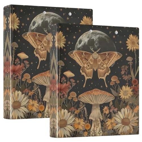 Moth Mushroom Flower Printed 3-Ring Binder for School Office, 1.5 Inch Round Ring Binder for Home Recipe Budget Aesthetic Binder with Pocket Metal Non-Slip Clip Holds 200 Sheets of Paper - color: Moth Mushroom Flower