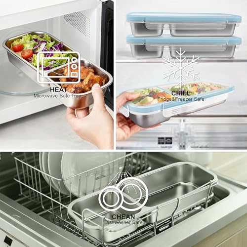 Stylish Blue Stainless Steel Lunch Box for Women - 2-Compartment Leak-Proof Snackle Box, Reusable Snack Containers with Lids for Kids & Adults, Stainless Steel Snack Containers & Storage Containers - color: 2 Compartments Blue