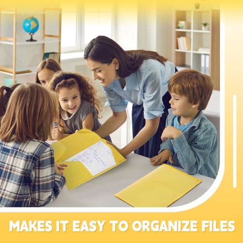 Henoyso 36 Pack Yellow Plastic Folders with Clear Front Pockets Heavy Duty File Folders with 2 Pockets and Card Slot for Student Communication School Office Presentation Report - color: Yellow