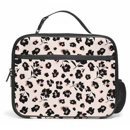 WOBAGMEN Large Lunch Box, Insulated Reusable Lunch Bag with Water Bottle Holder Portable Waterproof Leakproof Lunch Tote Bag Cute Lunch Box(Black Floral 1) - color: Black Floral 1