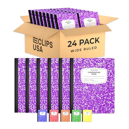 Composition Notebook Wide Ruled Composition Notebooks Bulk Purple Marble Hard Cover Wide Ruled Notebook Paper Note Books For Schools Marble Composition Books 100 Sheets 200 Pages 9.75” x 7.25” (24 Pack, Purple) - color: Purple, size: 24 Pack